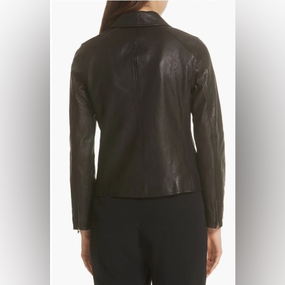Eileen Fisher Black Lamb Leather Moto Motorcycle Biker Jacket Size 4 MSRP $898 - Picture 12 of 12